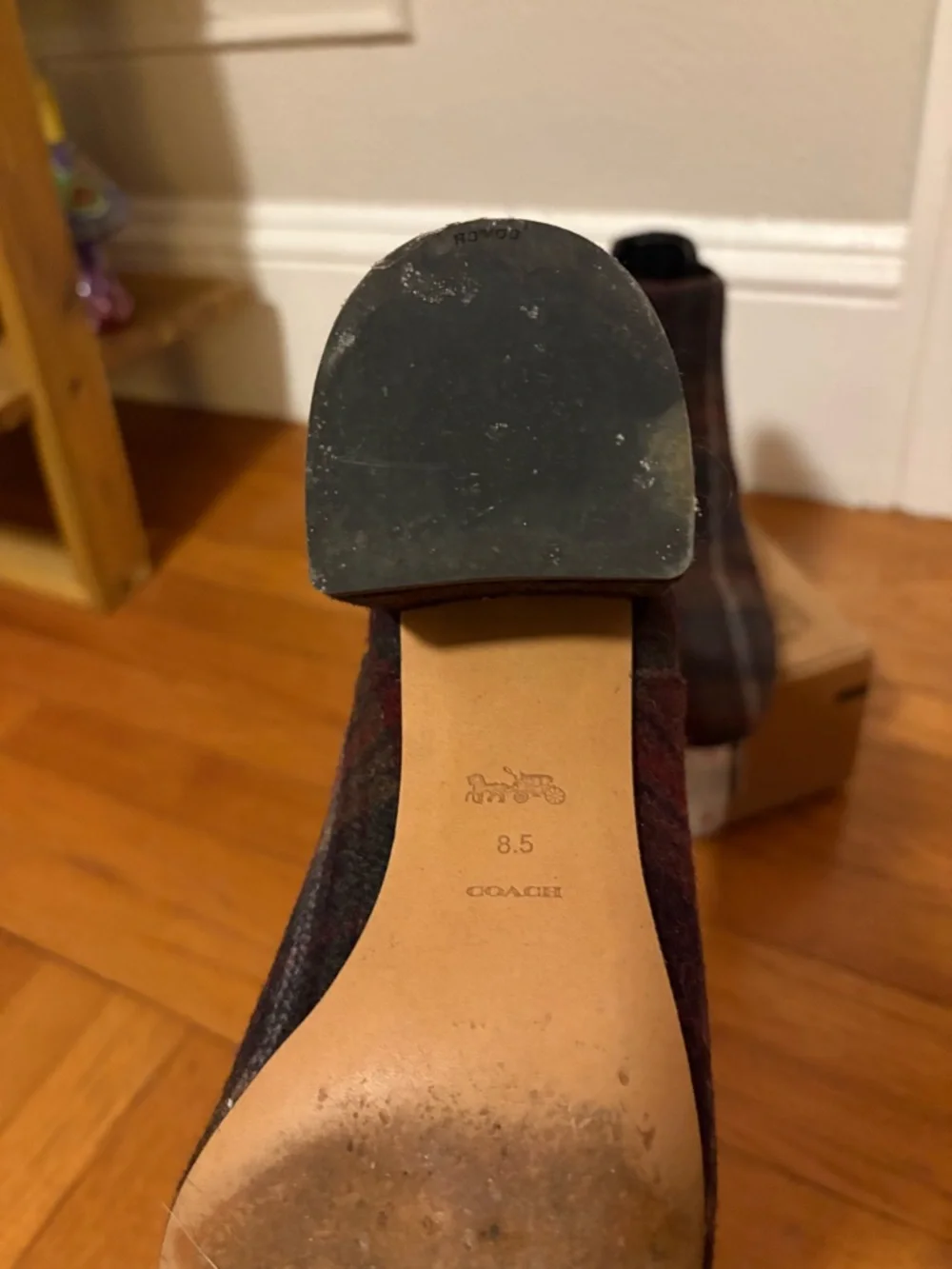 Coach Women's Burgundy Plaid Chelsea Ankle Boots - Picture 3 of 4